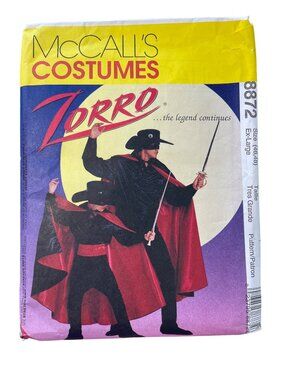Vintage 90s McCalls Zorro Costume Pattern XL Size 46-48 Mens Retro Cosplay UNCUT